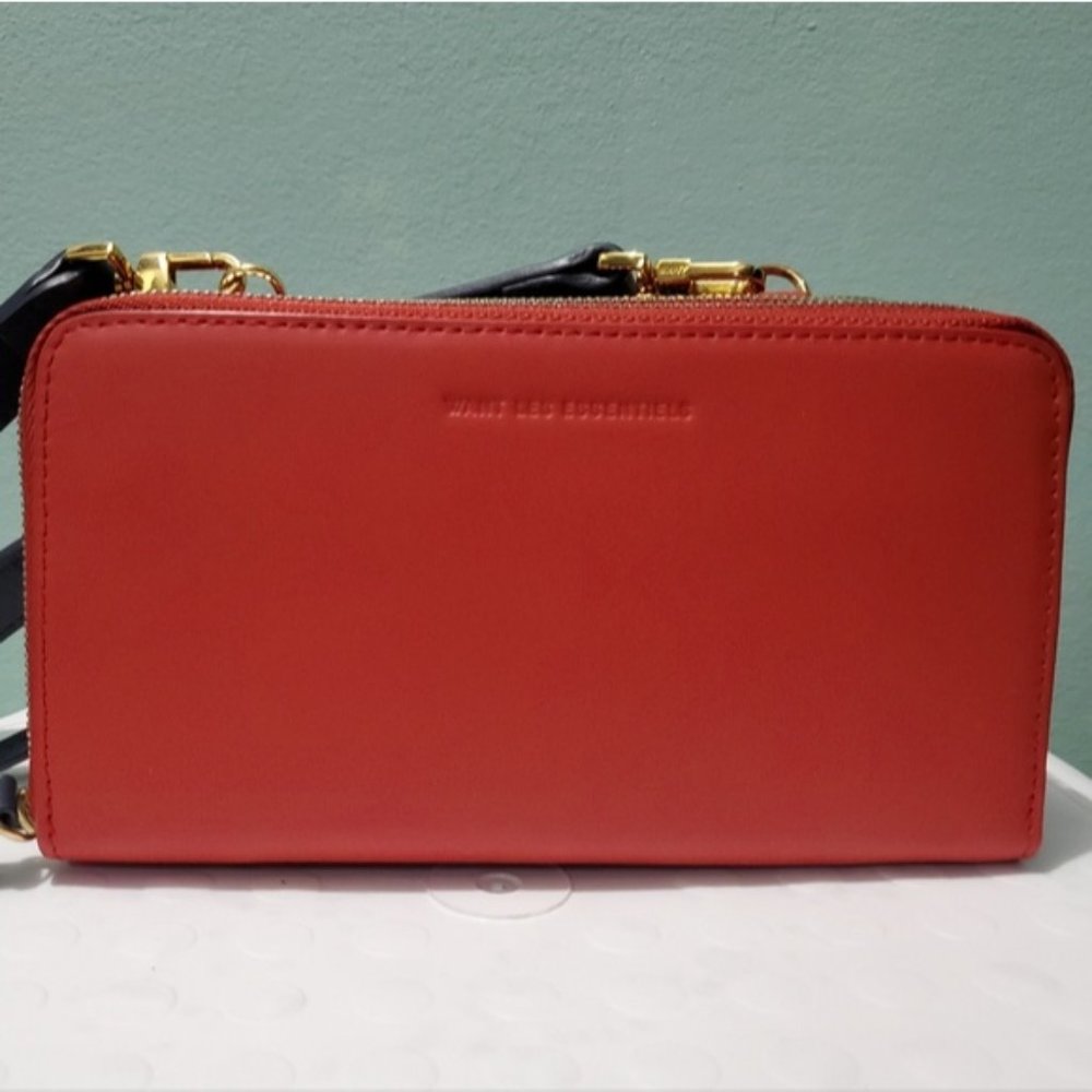 NEW WANT LES ESSENTIELS Petra Zip Red Orange Navy Crossbody Belt Bag Wallet - Picture 1 of 13